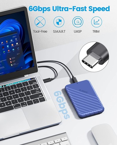 ORICO 2.5" USB-C Hard Drive Enclosure USB 3.1 SATA 6Gbps UASP HDD SSD Caddy Case - Picture 6 of 6