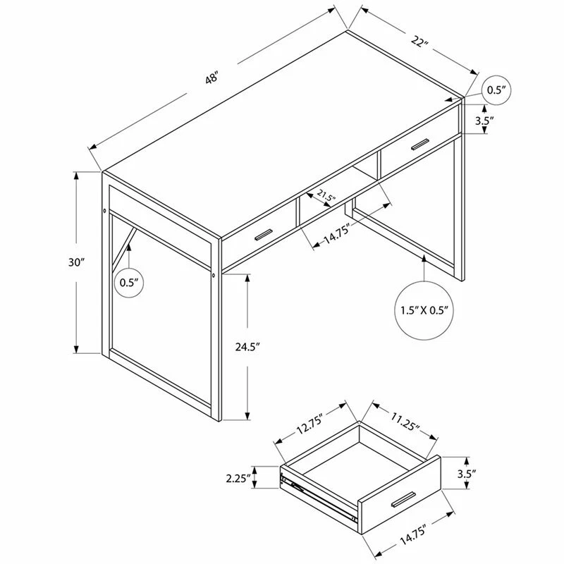 Cajones de almacenamiento para computadora escritorio hogar oficina portátil 48" L trabajo metal marrón Foto 3 de 3