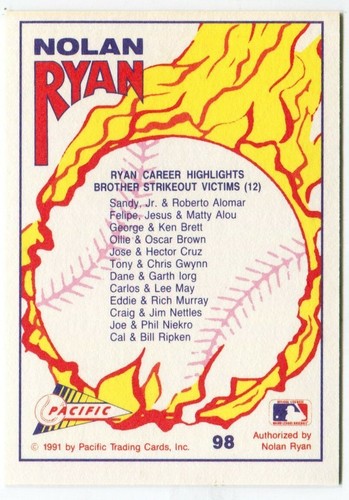 1991 Pacific Texas Express #98 Nolan Ryan Texas Rangers - Going to the Rosen Bag - Picture 2 of 2