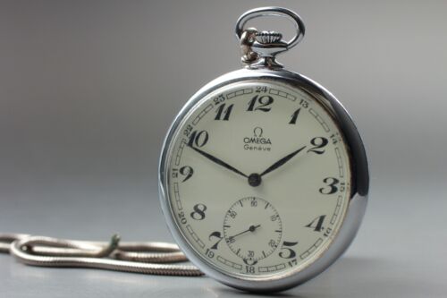*Exc+5* Vintage OMEGA Geneve Pocket Watch Cal.960 Silver Hand Winding 48mm Men's - Afbeelding 1 van 10