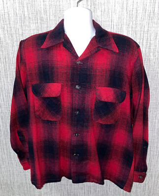 Montblanc Mens Red/Black Buffalo Wool Plaid Flannel Shirt Size L