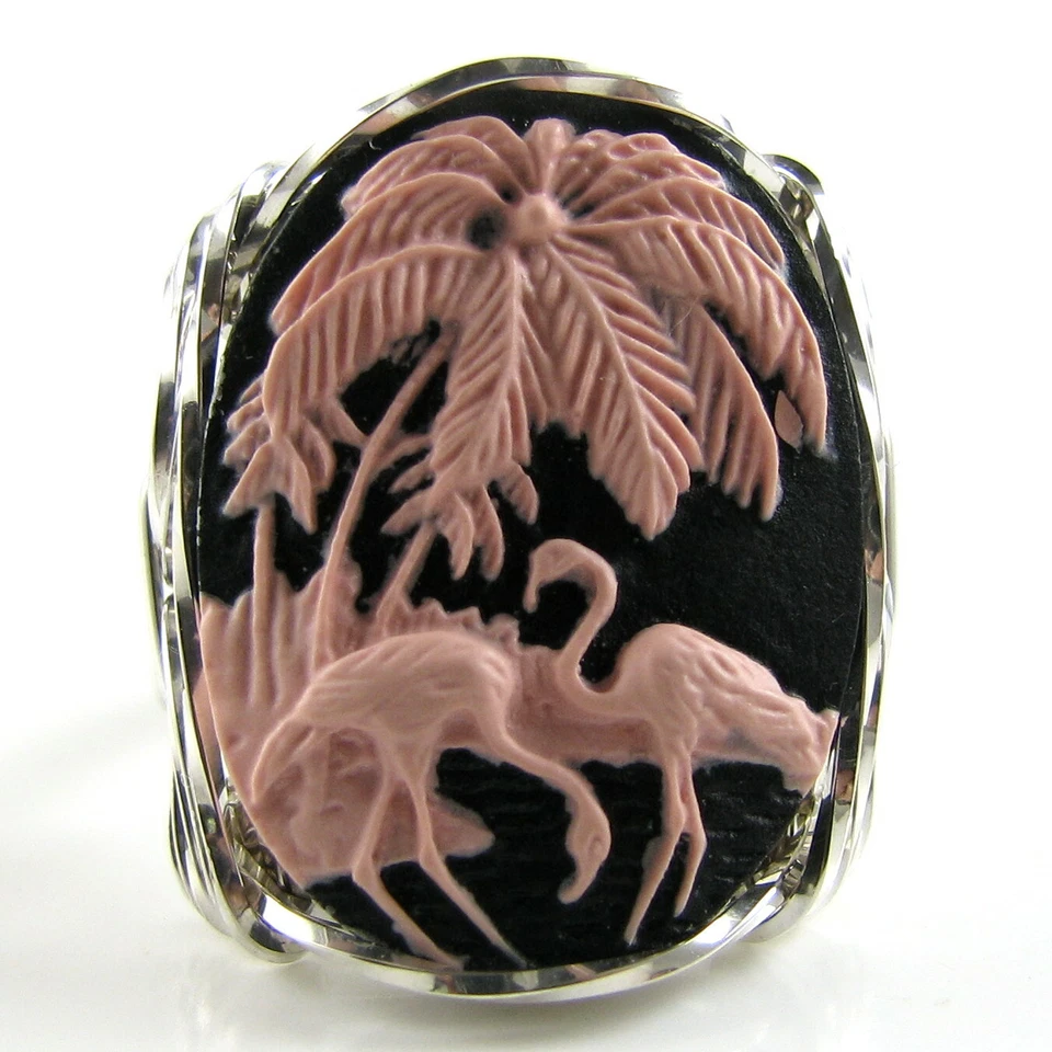 Anillo camafeo flamenco rosa joyería de plata de ley Foto 3 de 4