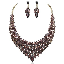 Marquise Austrian Rhinestone Crystal Bridal Necklace Earrings Set N278 Purple