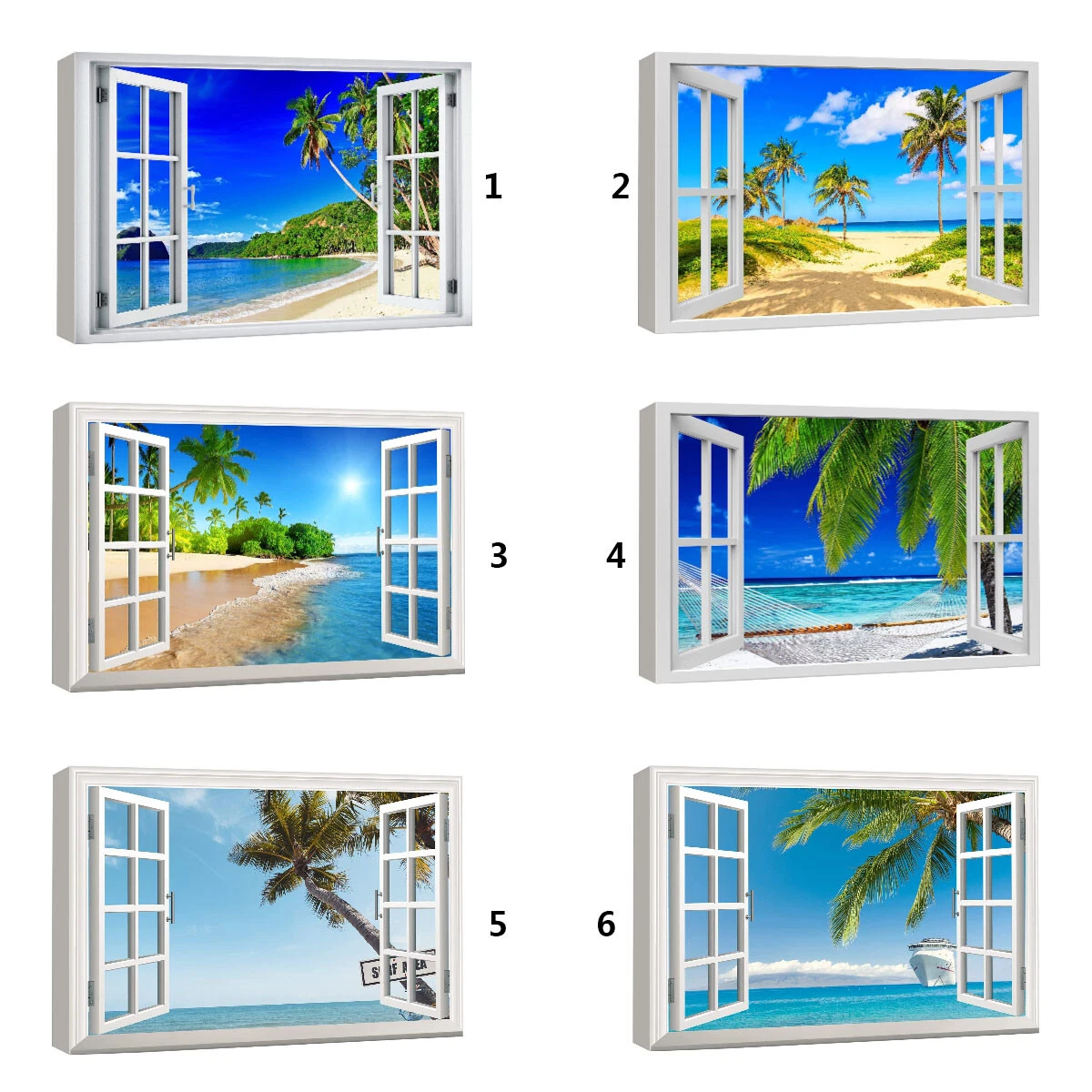 Beach Nature Landscape Window View Canvas Wall Art Framed Art Print