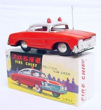 China MF-714 FORD 1964 FIRE CHIEF SERVICE Sedan Tin Toy Friction Car MIB 65 RARE