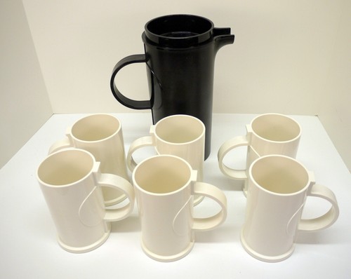 VTG DANSK Gunner Cyren 1970s Plastic MELAMINE 1 Pitcher 6 Mugs MoD Black White - Picture 14 of 14