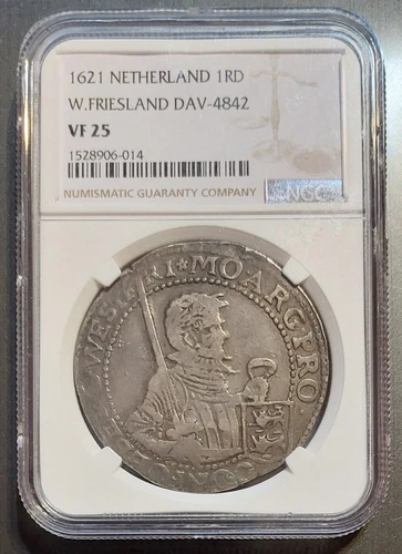 1621 NETHERLANDS Rijksdaalder Lion Daalder LARGE Crown Coin NGC VF25 FULL GRADE!