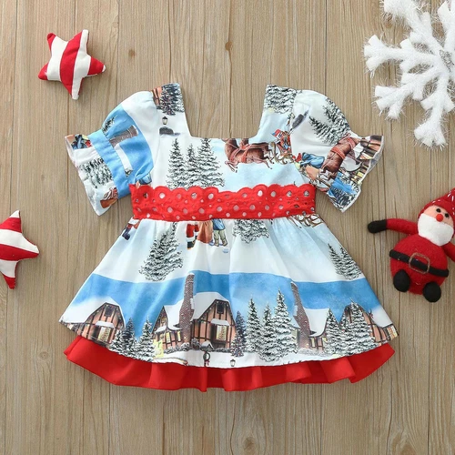 Toddler Kids Baby Girls Christmas Xmas Party Santa Printed Princess Party Dress - Picture 8 of 15