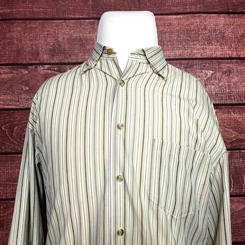 Ermenegildo Zegna Mens Shirts L/S Tan Beige White Striped Size XL - Picture 3 of 8
