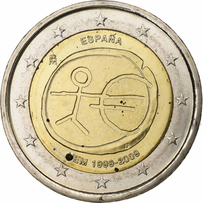 Espagne, Juan Carlos I, 2 Euro, Union économique et monétaire, 2009, Madrid - Photo 1/2
