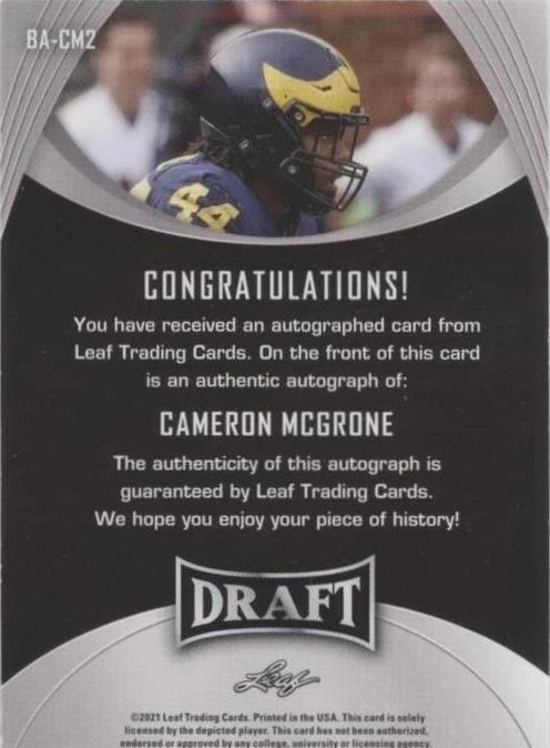 2021 Leaf Draft Cameron McGrone #BA-CM2