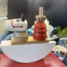 Holiday Toy Soldier Bobbie on Rocking Horse Vintage Toy. Wooden Toy