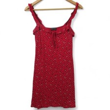 Pretty Little Thing Dress Red Slinky Size UK 6 Summer Spring Flowers - Preloved