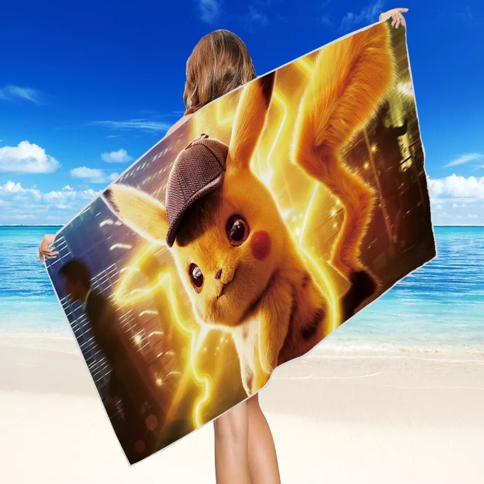 Serviette de plage Pokémon Détective Pikachu grande taille 140x180 cm en coton