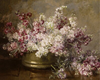 1800s Bowl of Flowers Still Life Painting Giclee Print on Fine Art Paper