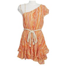 FREE PEOPLE Orange Heart Shaped Face Asymmetrical Belted Cotton Mini Dress M