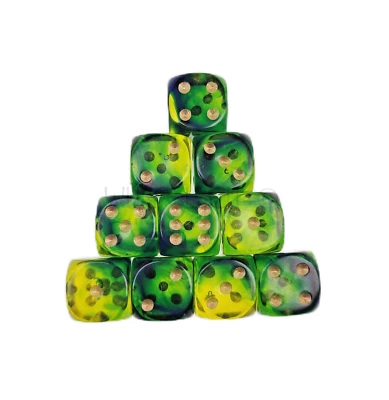10 Würfel W6 15 mm Firefly grün m/gold Würfelzeit Tabletop DnD Kniffel Yathzee