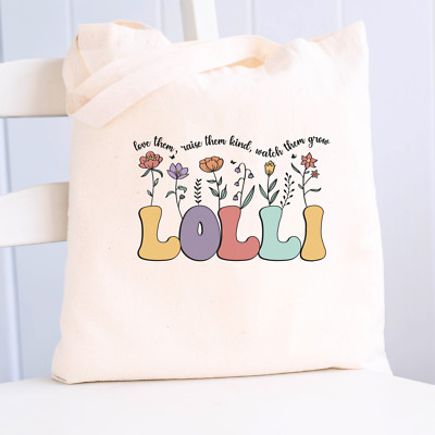 Lolli Retro Flower Tote Gift Bag for Grandma Cotton Canvas Reusable Bag Eco Bag