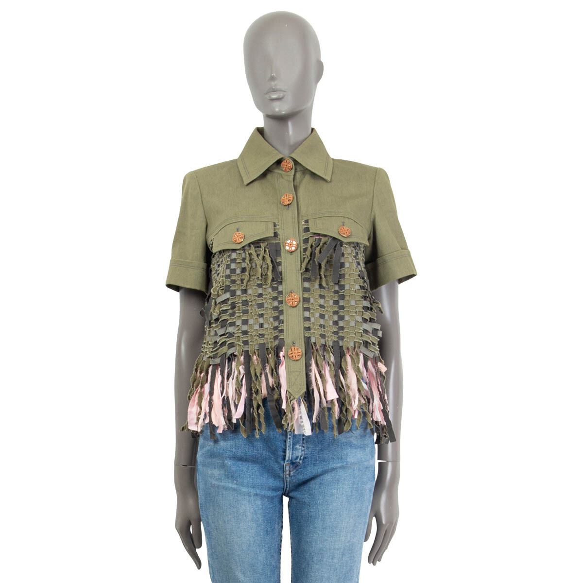 65409 auth CHANEL olive green cotton 2017 CUBA FRINGED Short