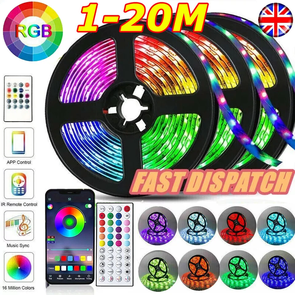5A-GOODS LED Strip Lights USB 1-20m 5050 RGB Colour Changing Tape for kitchen Cabinet, TV