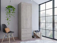 Armoire w/ Drawers, Double Door, Light Gray