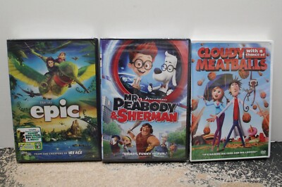 3 Animated DVDs--Cloudy with a Chance of Meatballs; Epic; Mr. Peabody & Sherman