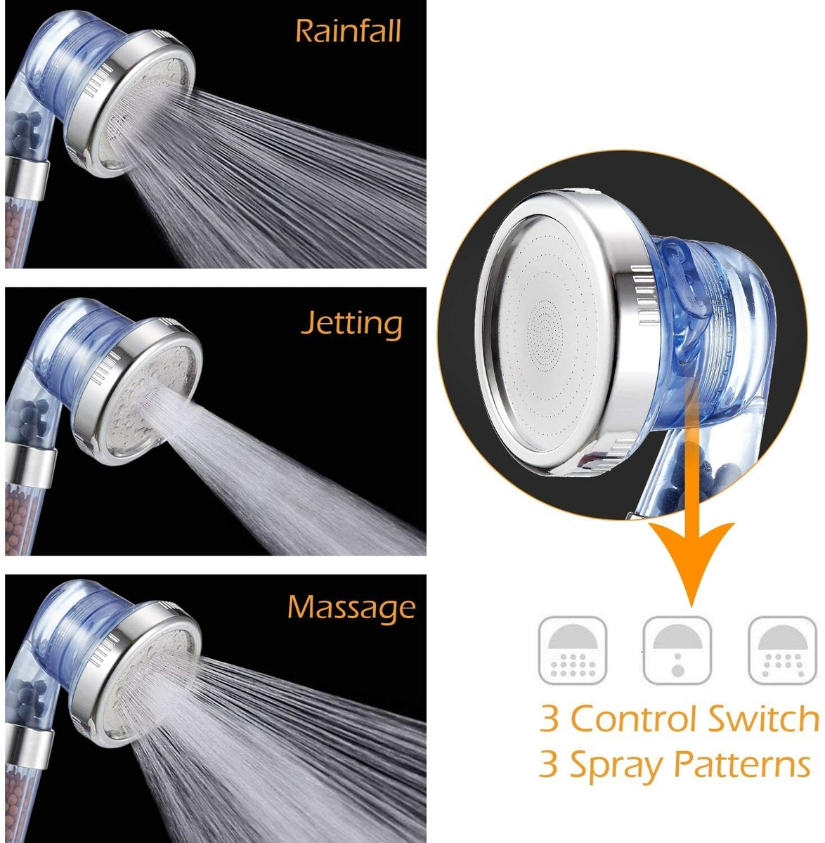 Buy Aider 4 In 1 High Pressure Massage Shower Head, 3 Modes Filtered Shower Head Water Saving Shower Heads With Hand Shower Bathroom Body Head Hair Hand Bath Brush