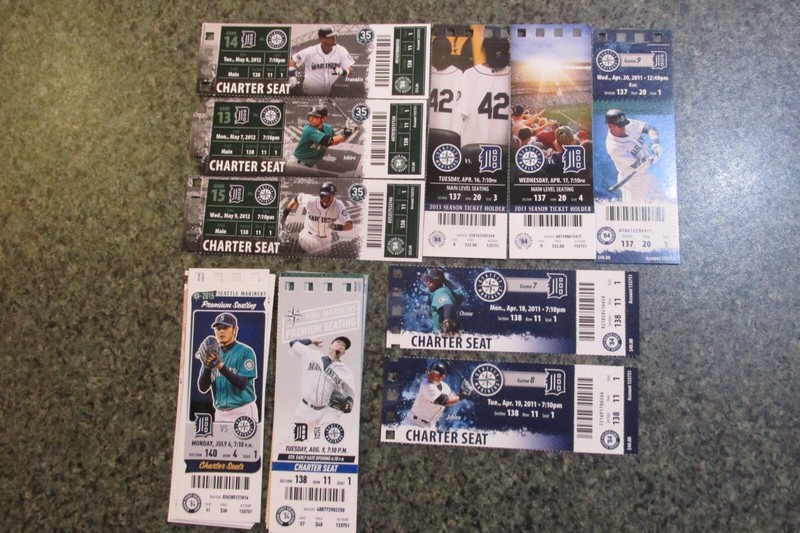29 DIFFERENT SEATTLE MARINERS VS DETROIT TIGERS FULL TICKETS-2011-2019-NM-MT