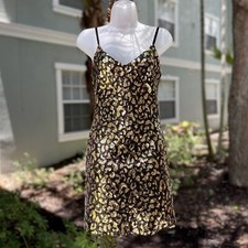 G Guess Black Sequins Mini Dress Size XS Gold Jaguar Cheetah Sexy Animal Print
