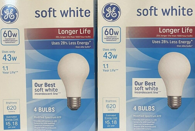 Bulb Imagepak 2 PACKS (8 BULBS) GE 60W SOFT WHITE INCANDESCENT LIGHT BULBS - for sale ...