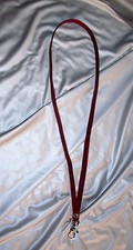 Handmade Maroon Leather Lanyard ID Badge Holder flat, double sided - 30"