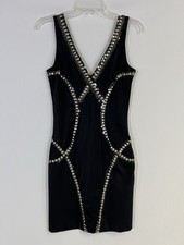VTG Y2k Bebe silver stud black racerback embellished party club dress Sz S