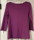 Talbots 100% Cotton 3/4 Sleeve Solid Violet Purple Tee Women Small