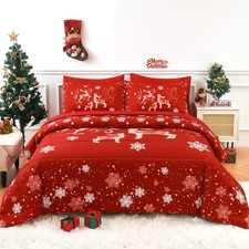 Christmas Comforter Set, 7 Pieces Bed in a Queen 19 Reindeer and Snowflakes