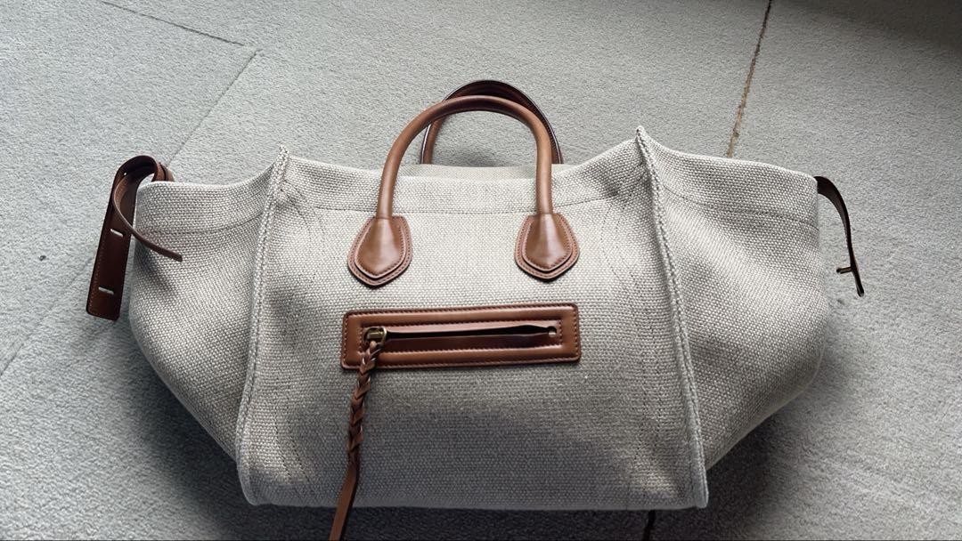 CELINE Phantom Luggage Tote in Tan Ivory - Genuine Canvas & Leather Square Bag