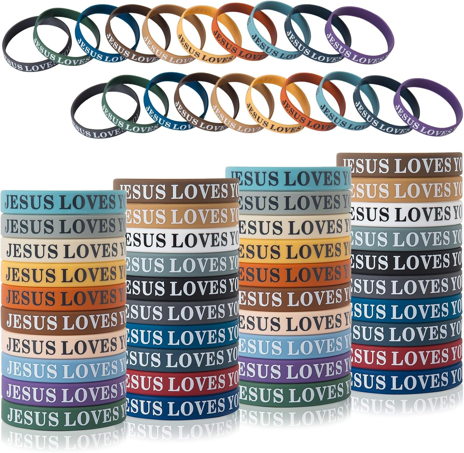 60 Pcs Jesus Loves You Rubber Bracelets Colorful Silicone Wristbands Jesus Loves