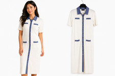New Tahari Shirt Dress Size XL Button Front Vintage Cream Blue