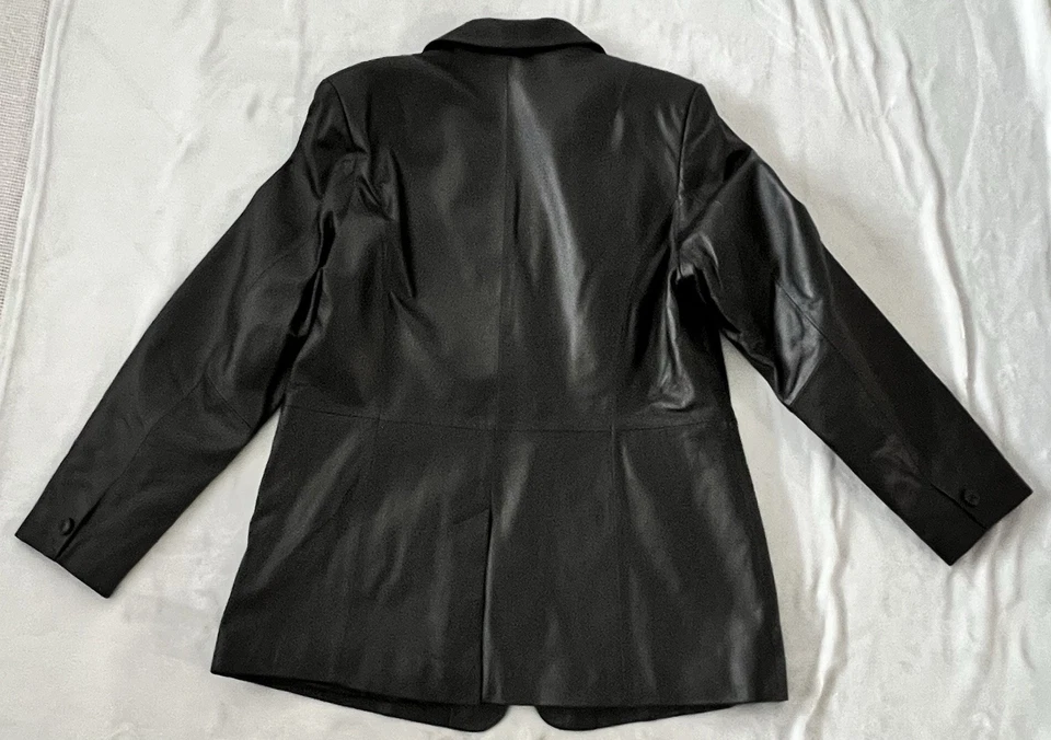 Chaqueta Blazer Vintage Denim & Co 100% Cuero Para Mujer Grande Negra Moto Clásica Foto 2 de 4