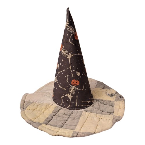 OOAK VTG 50er Quilt - Hexenhut - Halloween Skelett primitiv Handarbeit 15" groß - Bild 2 von 8