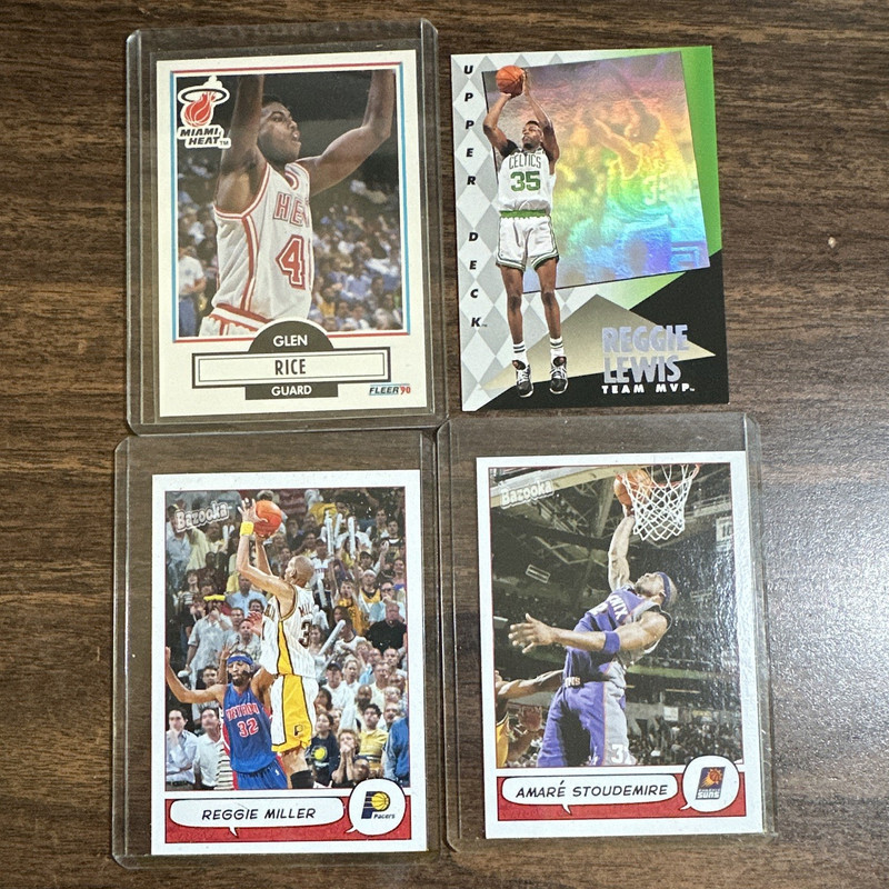 Fleer 1989-90 NBA 4-Card Lot Glen Rice/Reggie Lewis/Reggie Miller/Stoudemire