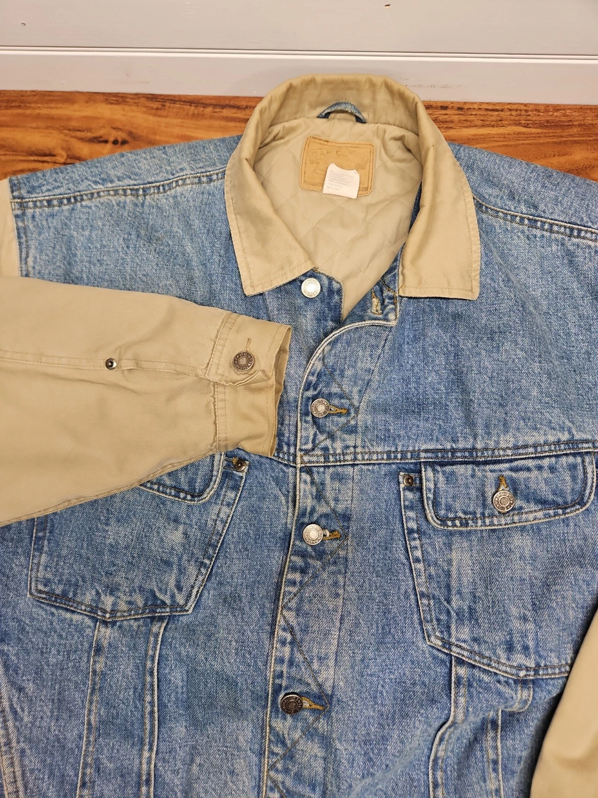Vintage 1969 Original Gap Khaki Denim Blue Jean Jacket Quilted Men's Sz Lg Y2K
