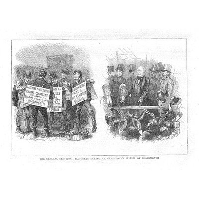 Szenen bei Mr Gladstone Rede in Blackheath - antiker Druck 1874