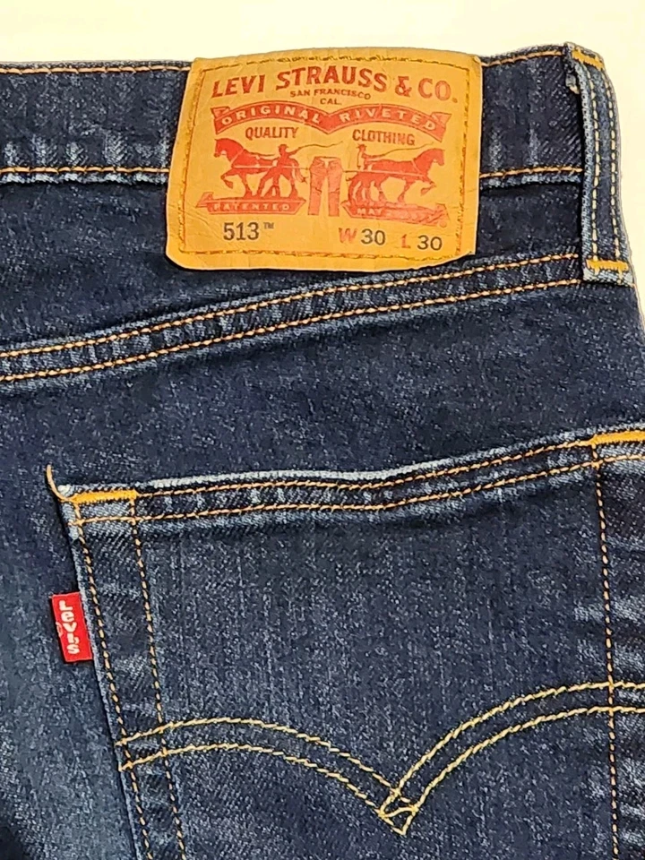 Pantalones de mezclilla Levi's 513 para hombre 30x28,5 azul algodón elástico calce ajustado pierna recta Foto 4 de 4