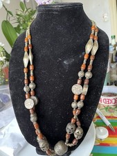 ANTIQUE Silver JINGLES RARE Flower Swirl Bead Link 30.5" Heavy Necklace 120g