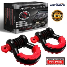 AUTMATCH D Ring Shackle 3/4" Shackle Heavy Duty For Off Road Recovery, Black&Red