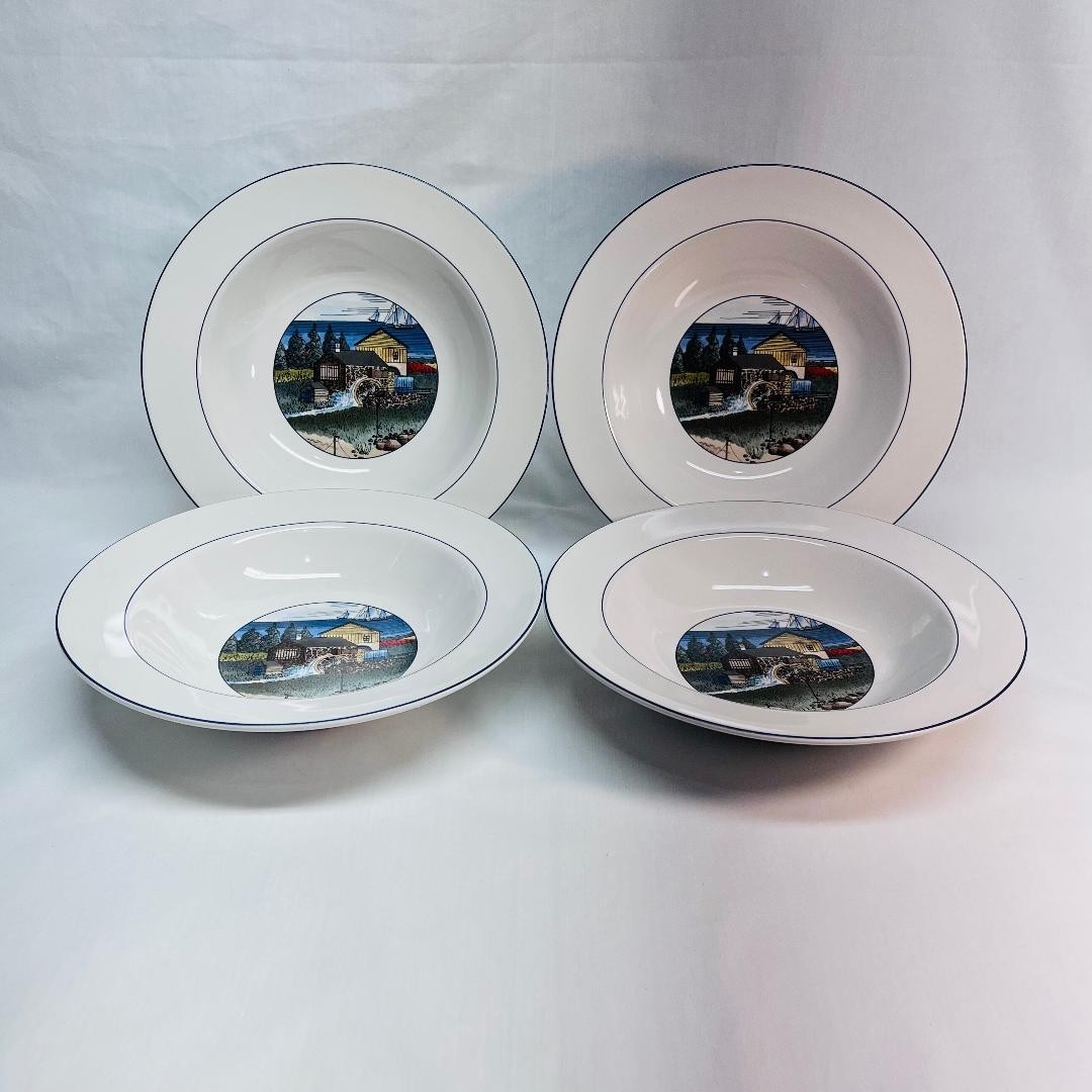 VTG 4 Pioneer Bay Exclusive Serving Bowls Epoch E203 Sail Boats Gulls8"Diax1.5"H