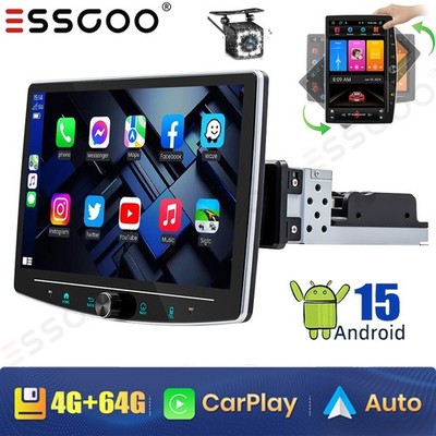 10.1'' Single 1 Din Android 15 Carplay Rotatable 4+64GB Car Radio Stereo GPS+CAM
