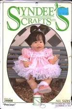 24008 Vintage Syndees Craft Sewing Pattern Doll Clothes 10" - 21" Dress Precious