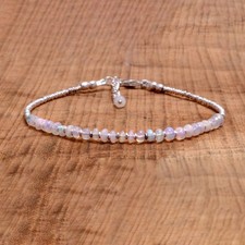 Fire Opal 2-3MM Faceted Round Gemstone Silver Plated Beaded Women Bracelets 6-8"