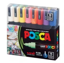 Posca Acrylic Paint Marker Set, Water-based, 16 Color, PC-5M Medium Point NEW!